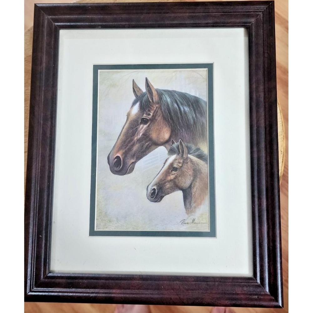 Vintage Framed‎ Decorative Horse Painting print Ruane Manning Mother Child Colt